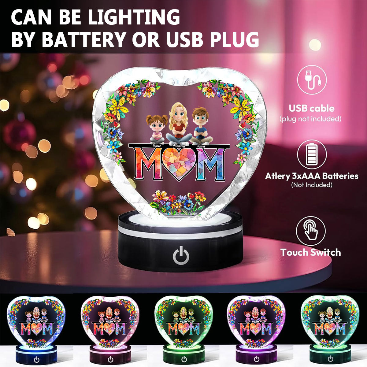 Mommy And Children - Personalized Custom Crystal Led Light