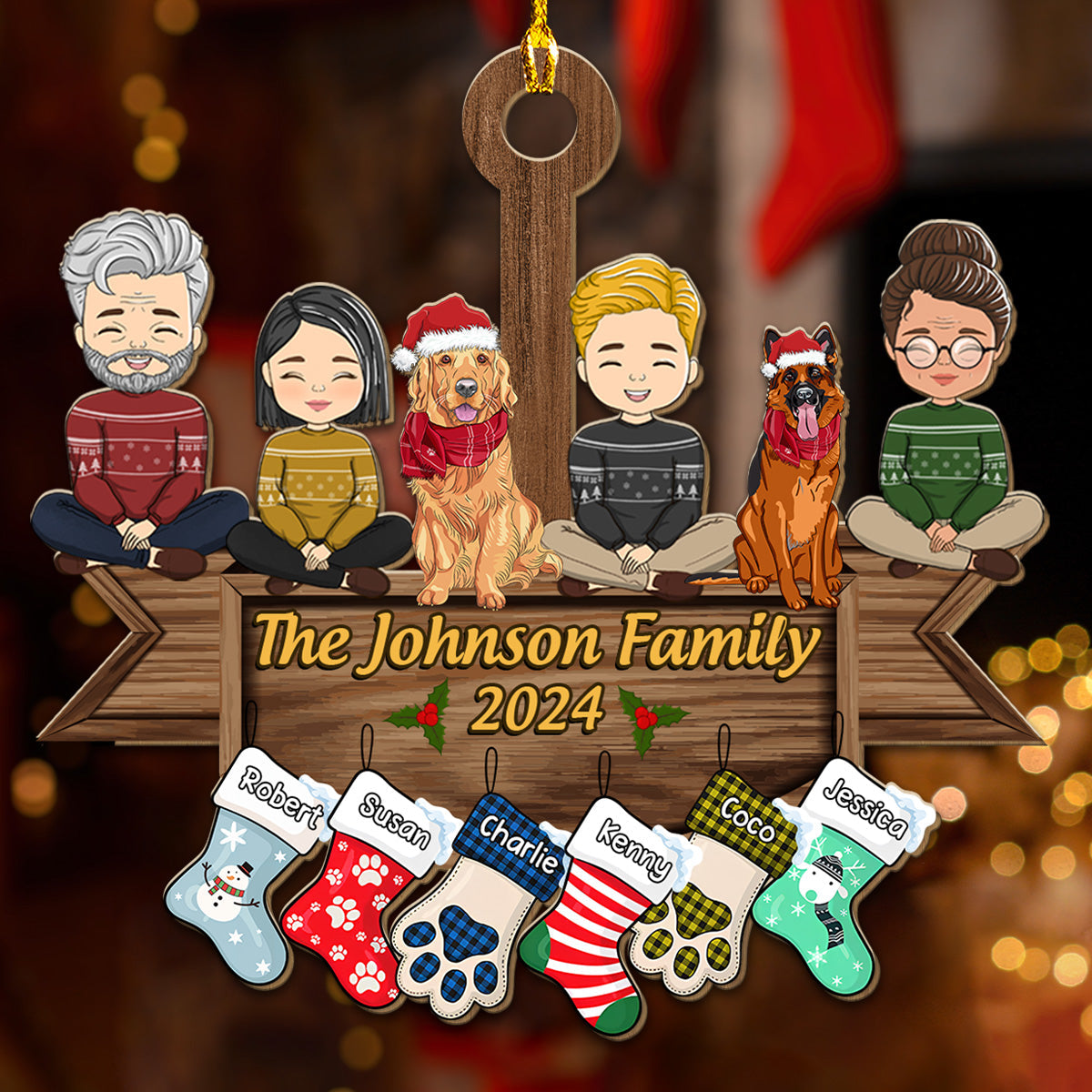 Family Together On Holiday - Personalized Custom Wood Ornament