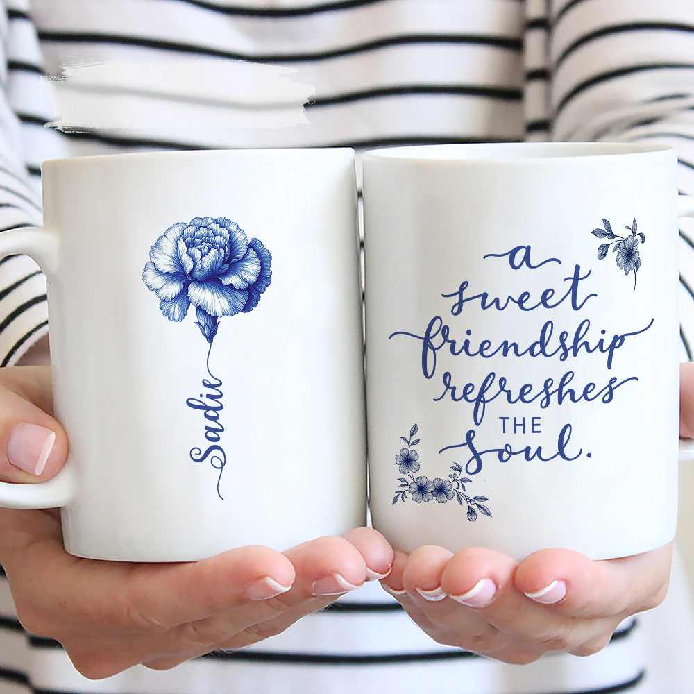 A Sweet Friendship Blue Toile - Personalized Custom Coffee Mug