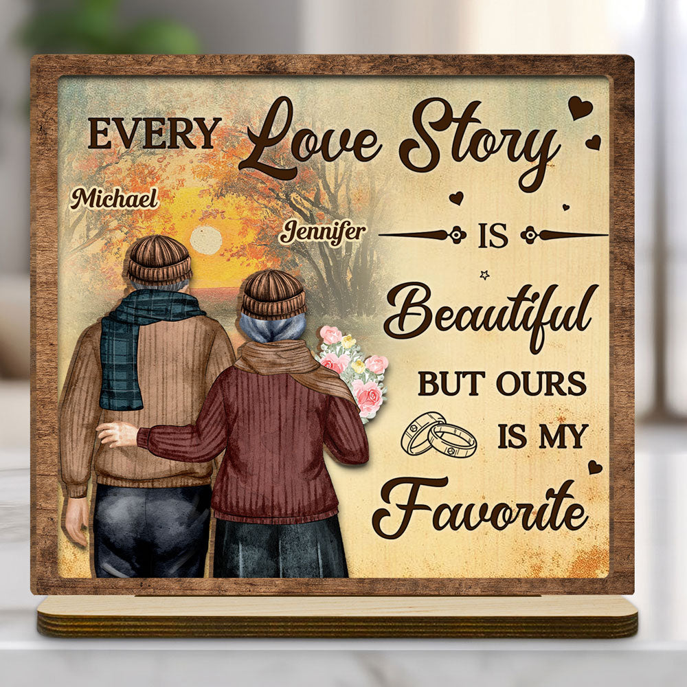 Our Love Story - Personalized Custom 2-Layer Wood Plaque With Flat Base