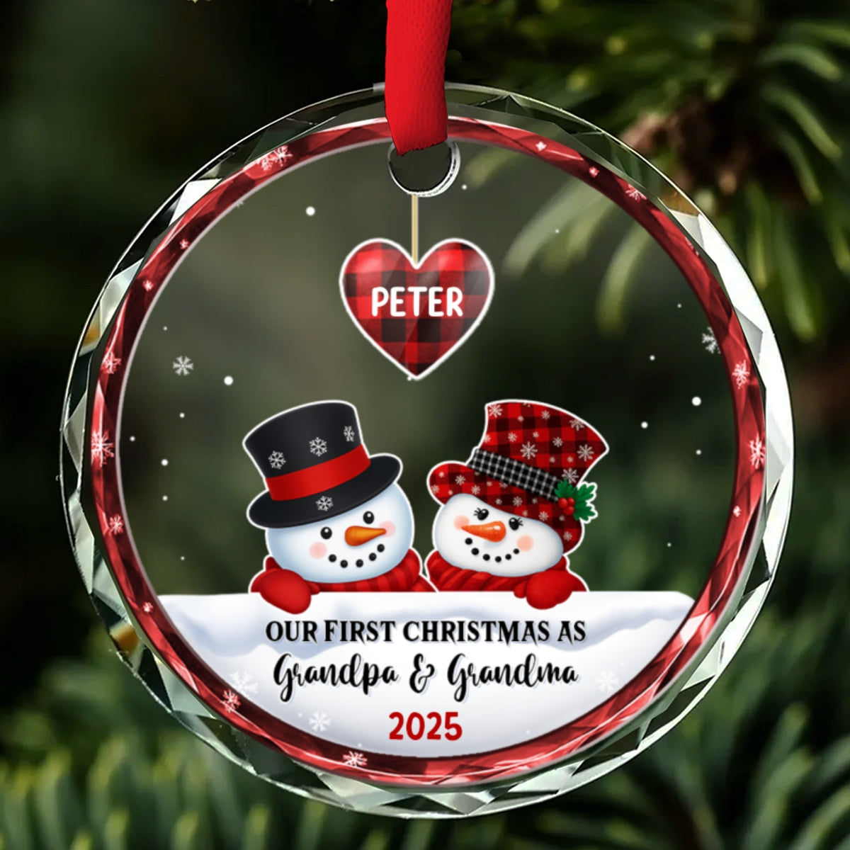 Grandparents Snowman Christmas - Personalized Custom Glass Ornament