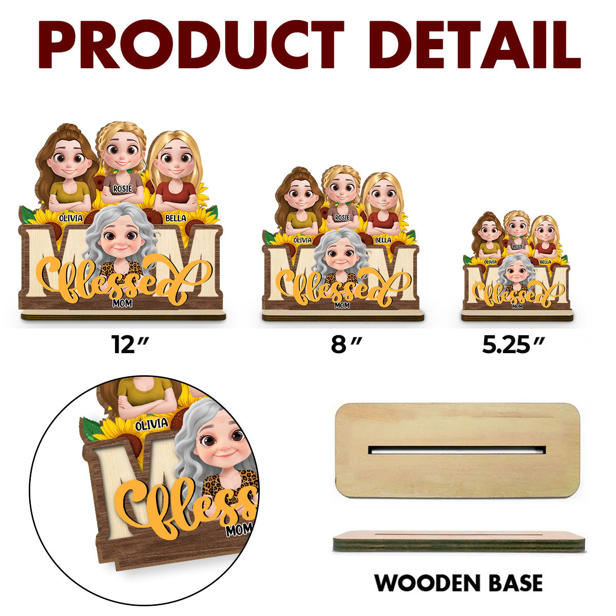 Blessed Mom - Personalized Custom 2-Layer Wood Plaque With Flat Base