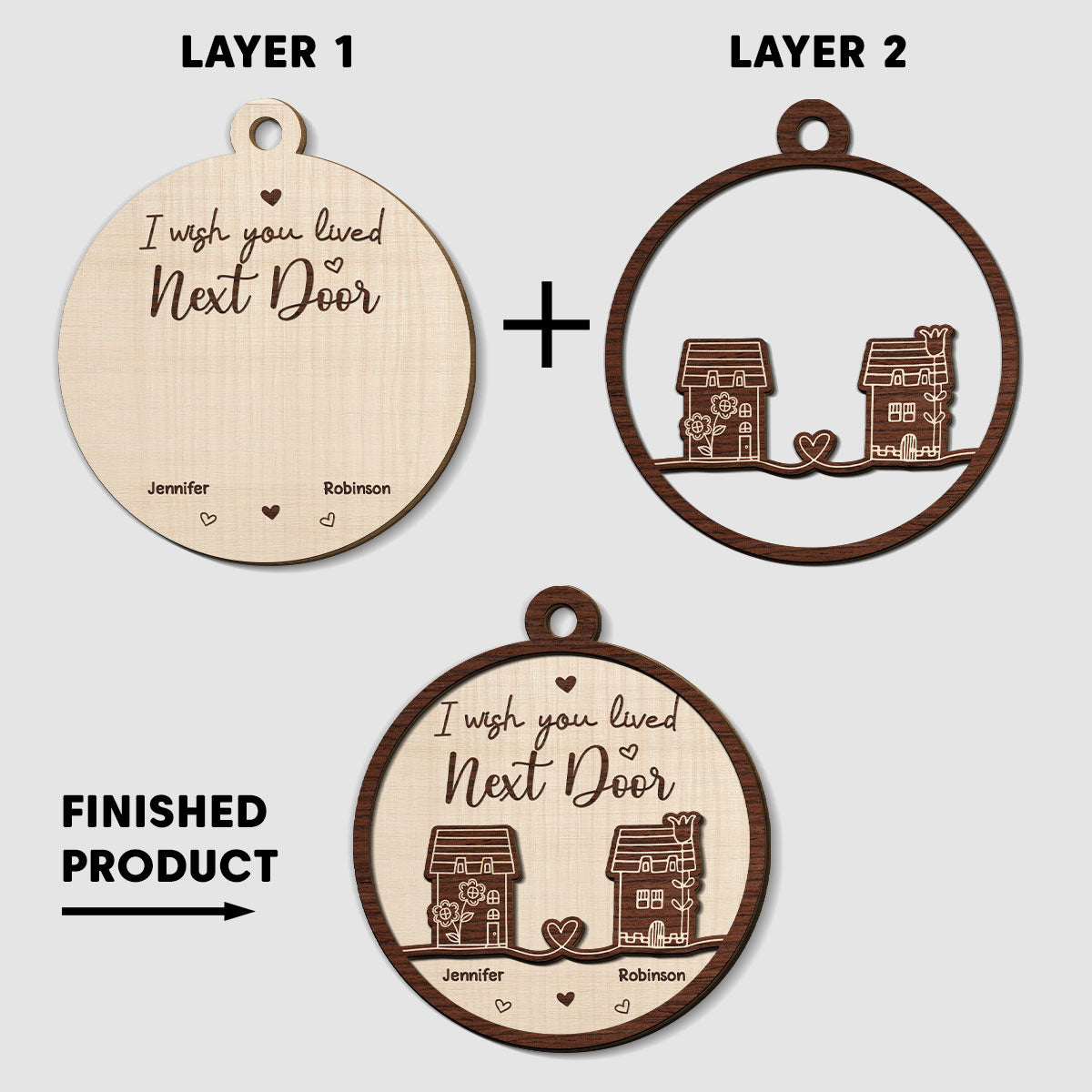 I Wish You Lived Next Door - Personalized Custom Freeshape 2-Layered Wood Ornament