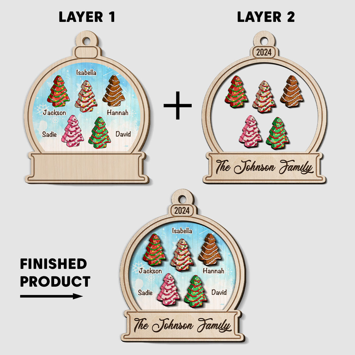 Christmas Cake - Personalized Custom Freeshape 2-Layered Wood Ornament