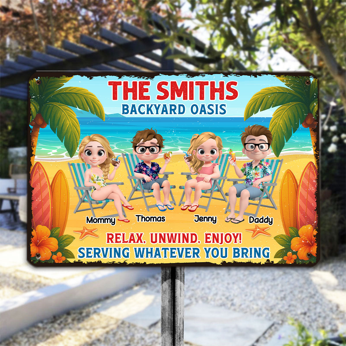 Welcome To Our Family Backyard Oasis - Personalized Custom Metal Sign