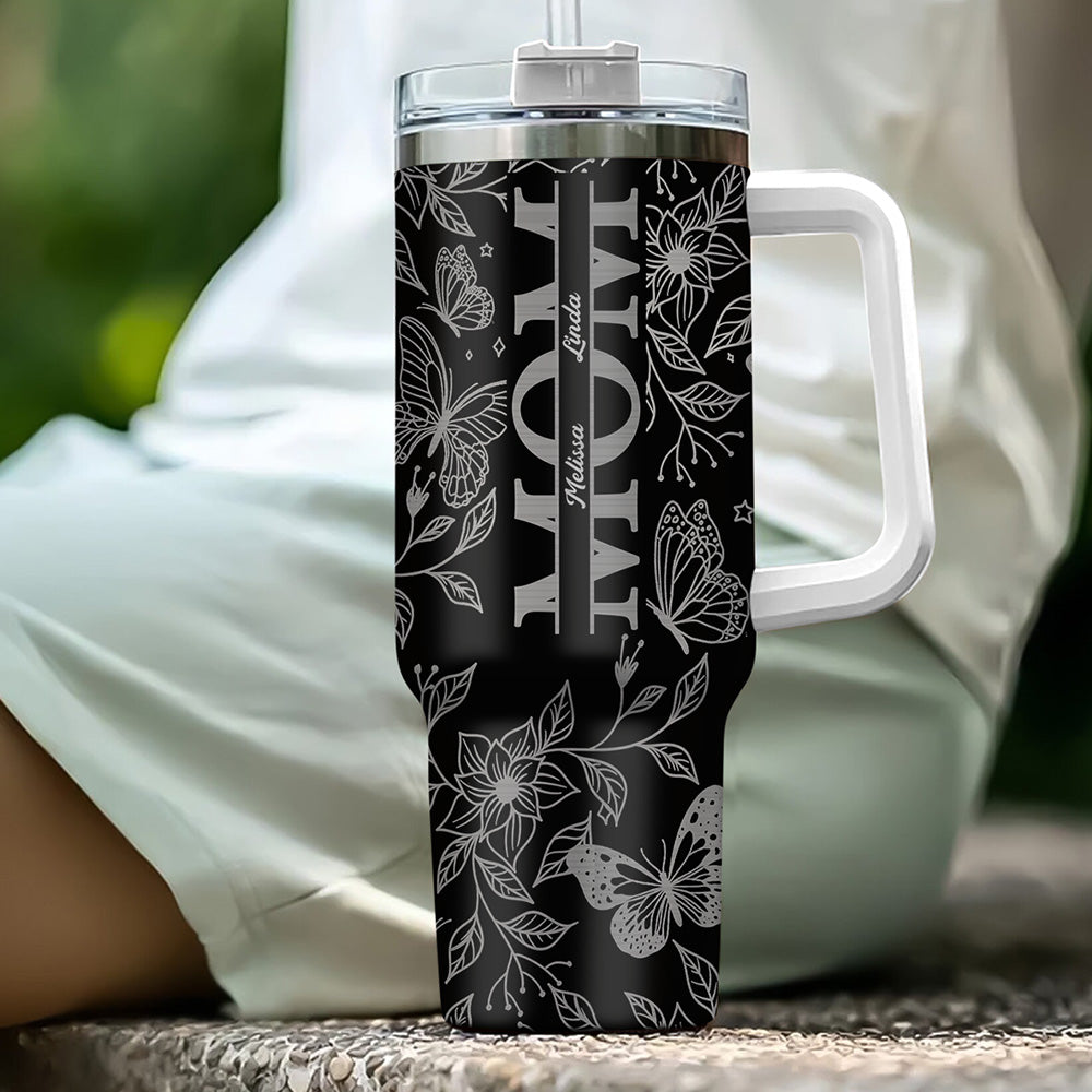 The Love Of Mom - Personalized Custom Engraved 40oz Tumbler With Handle