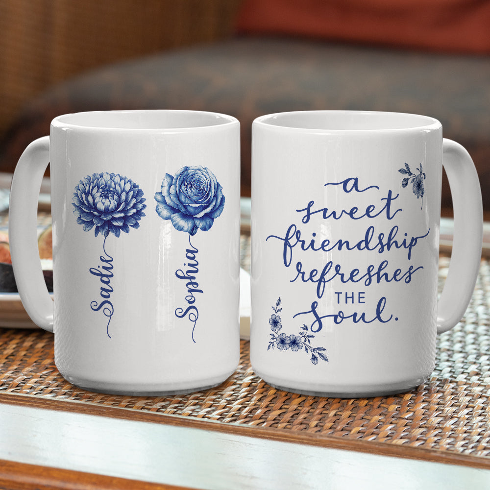 A Sweet Friendship Blue Toile - Personalized Custom Coffee Mug