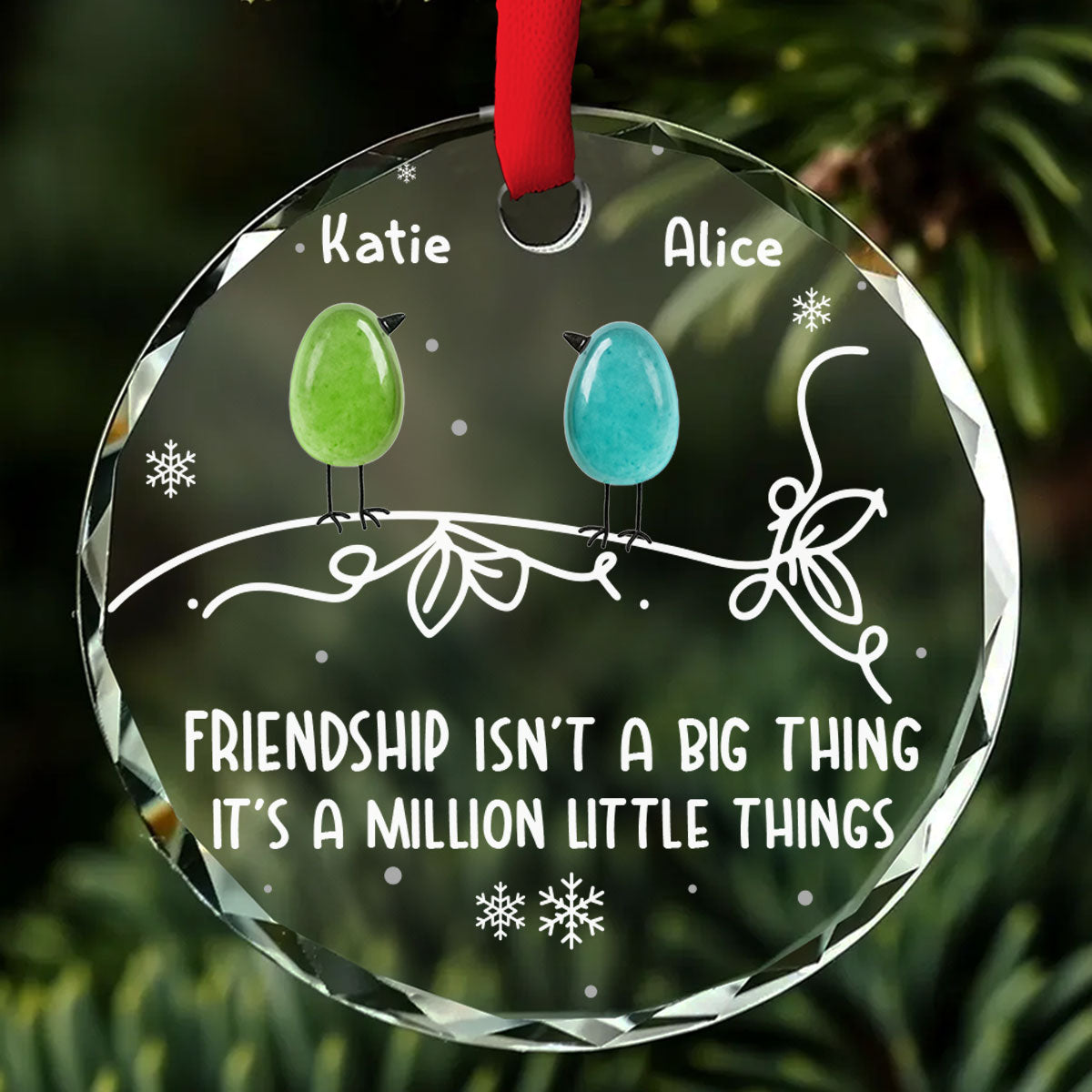 Sea Glass Birds Friendship - Personalized Custom Glass Ornament