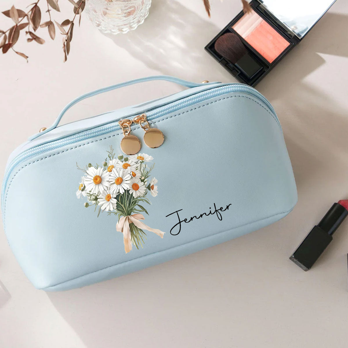 Flowers Do Not Tell They Show - Personalized Custom Leather Makeup Bag