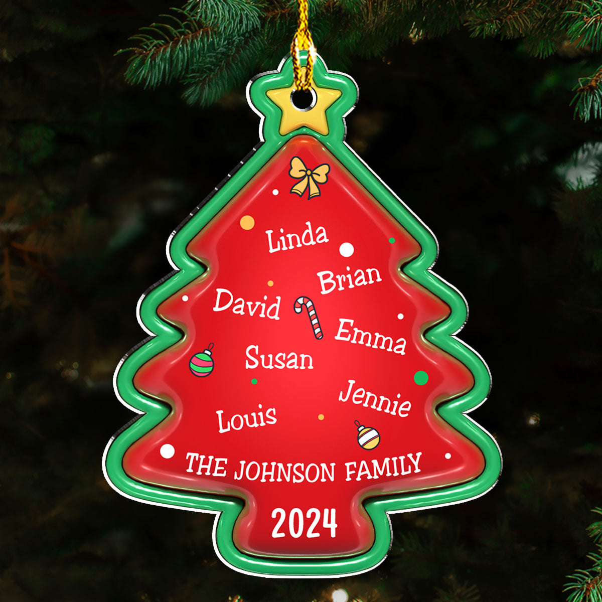 Family Christmas Tree - Personalized Custom 3D Inflated Effect Acrylic Ornament