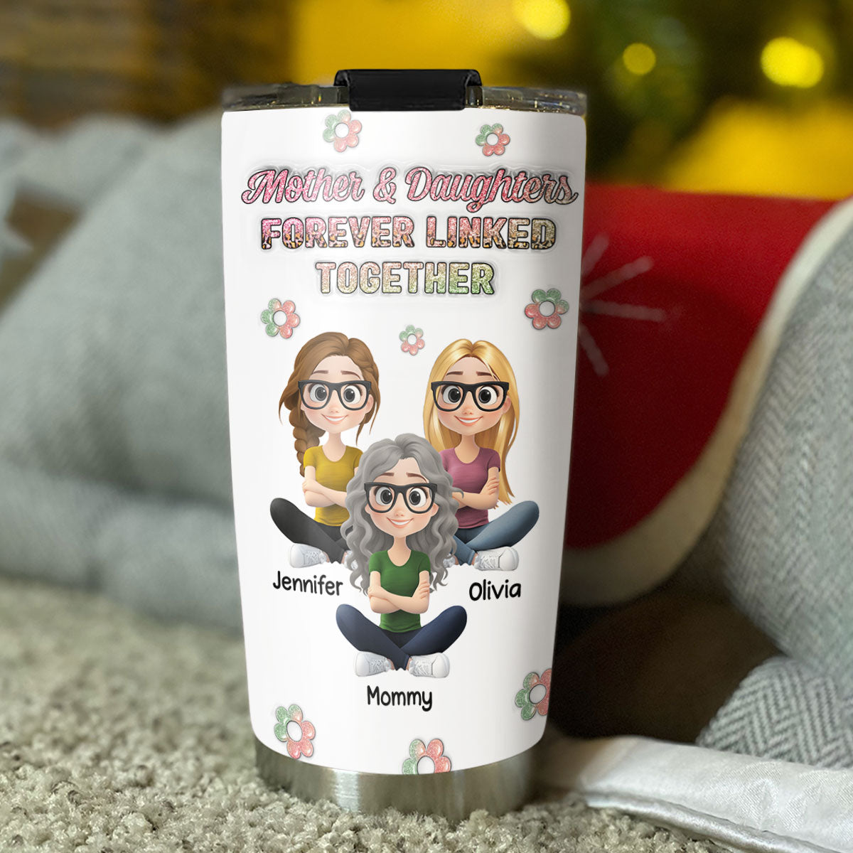 Mother And Daughter Linked Forever Cartoonize - Personalized Custom 3D Inflated Effect Tumbler