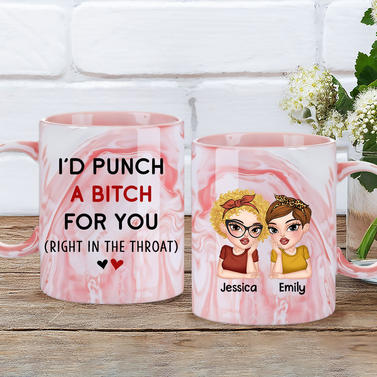 Good Friends - Personalized Custom Pink Marble Mug