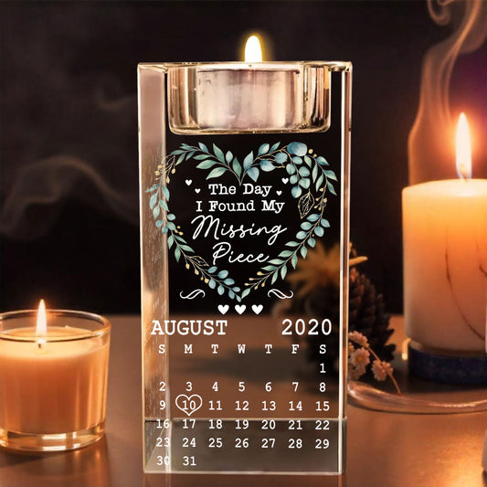 Calendar Where Our Story Began - Personalized Custom Crystal Candle Holder
