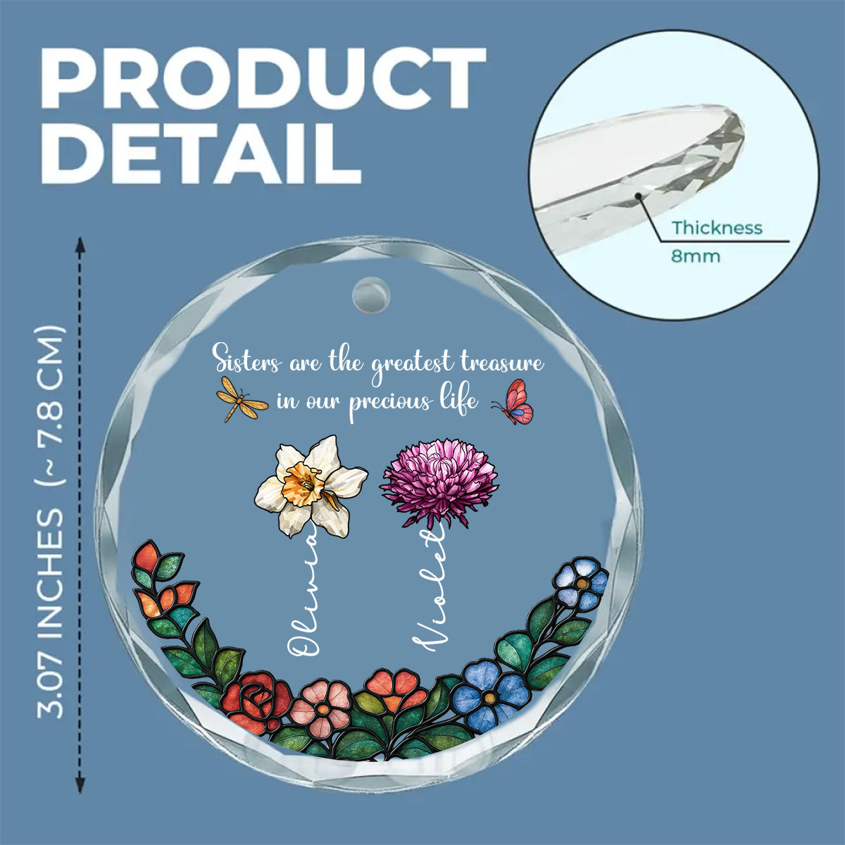Sisters Bloom In Precious Life - Personalized Custom Glass Ornament