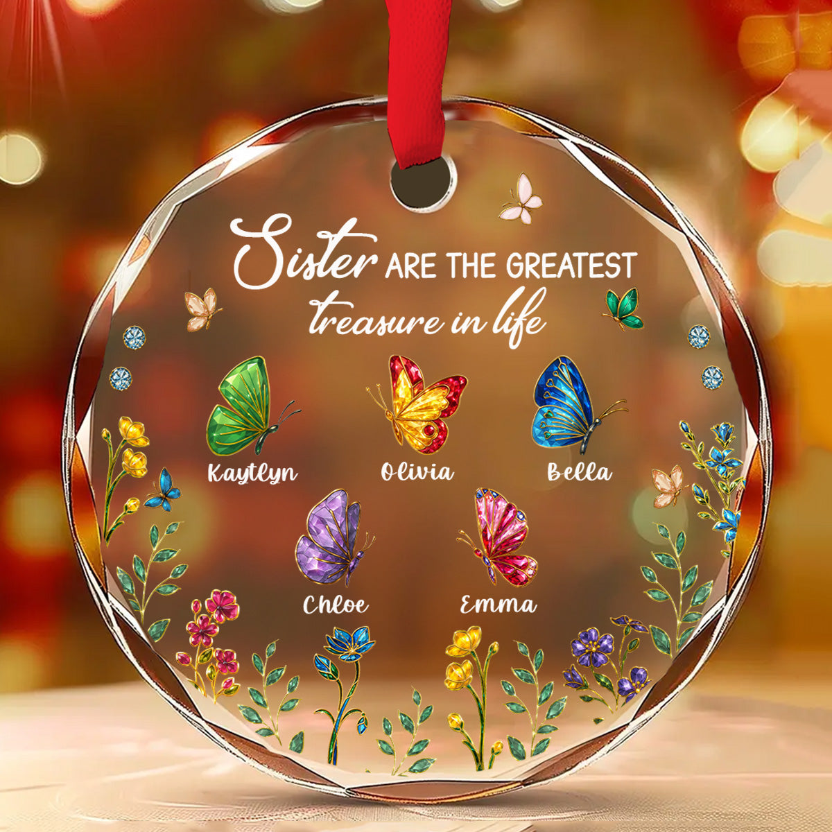 Sisters Are Butterflies Of The Soul - Personalized Custom Glass Ornament