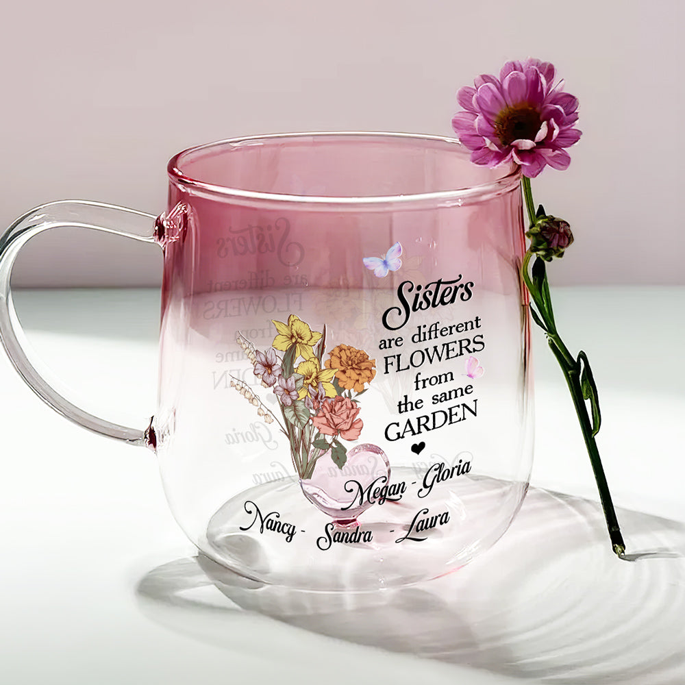Floral Sisters Forever - Personalized Custom Pink Gradient Glass Mug