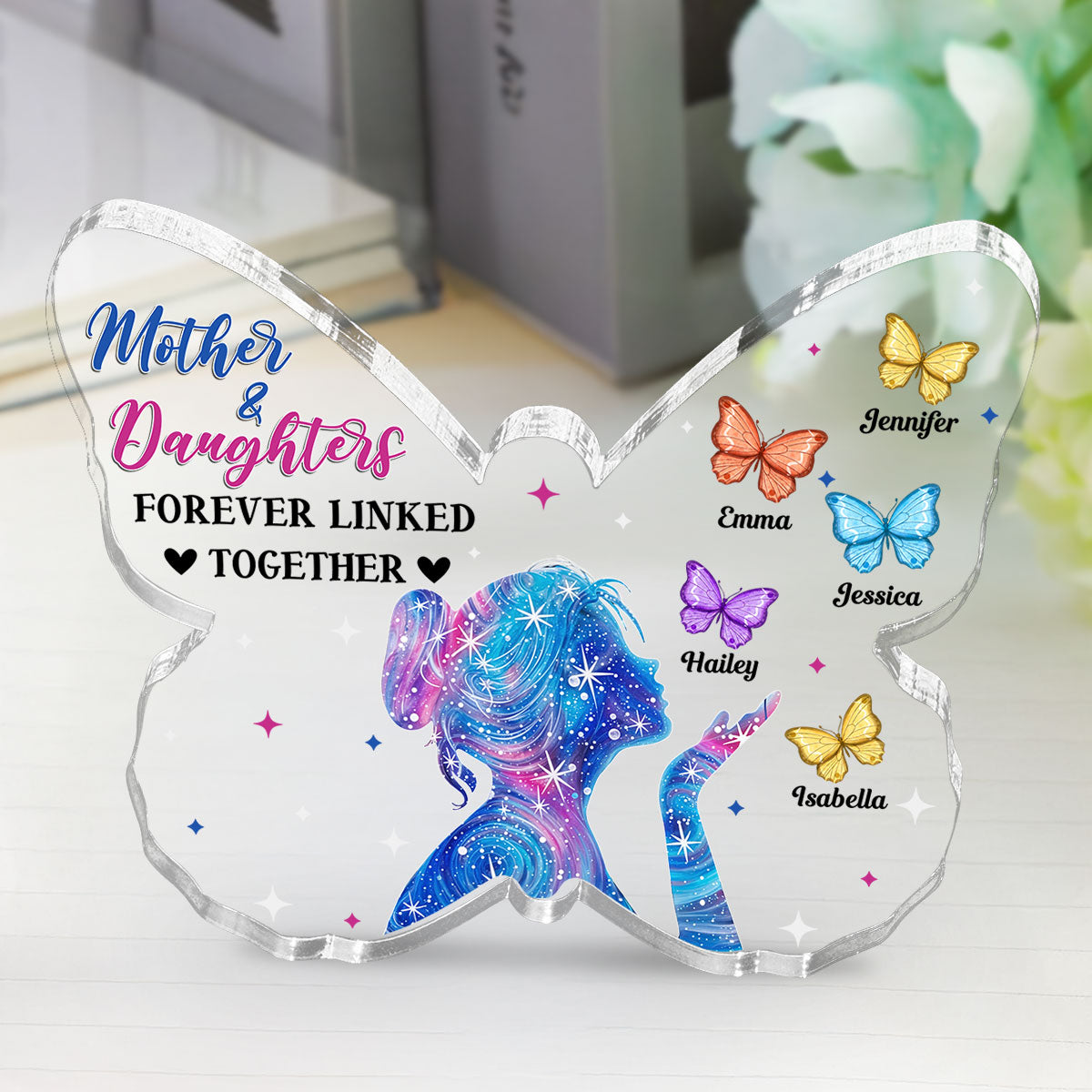 Mother And Daughters Forever Linked Together - Personalized Custom Acrylic Plaque