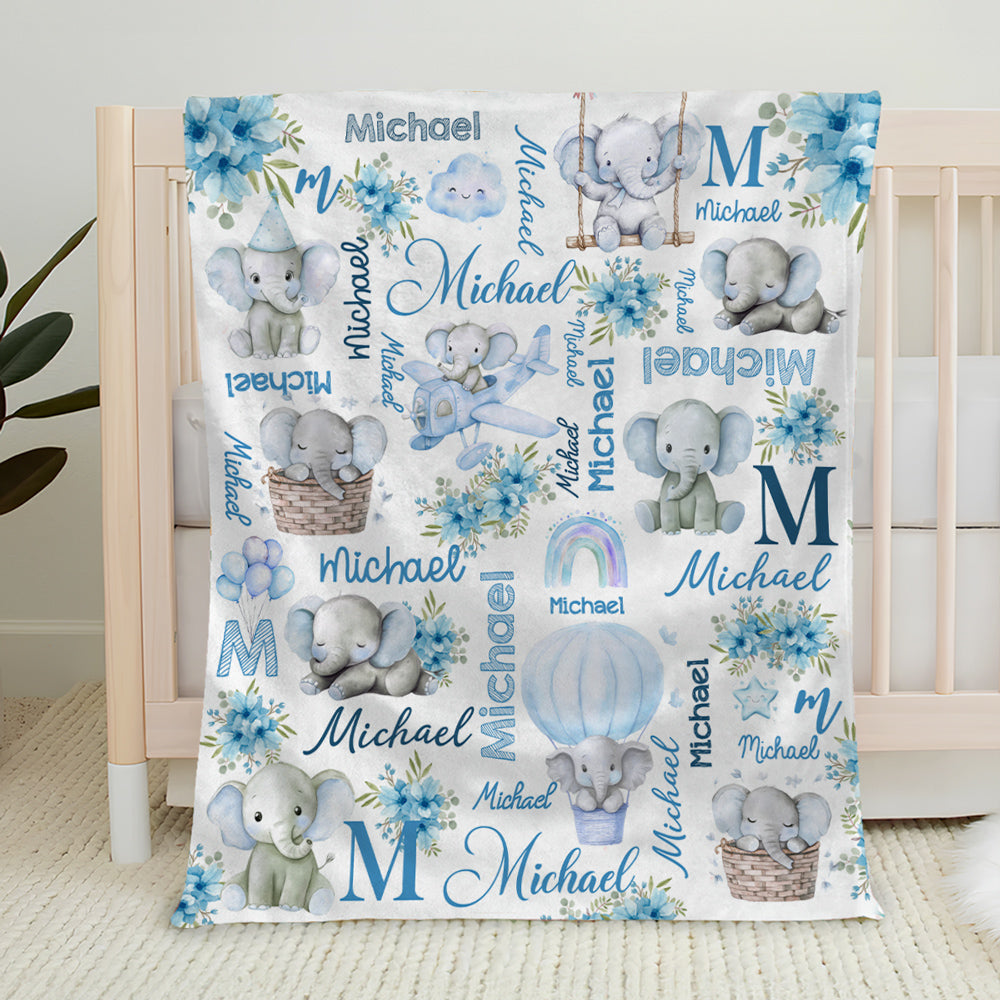 Elephant Love - Personalized Custom Fleece Blanket
