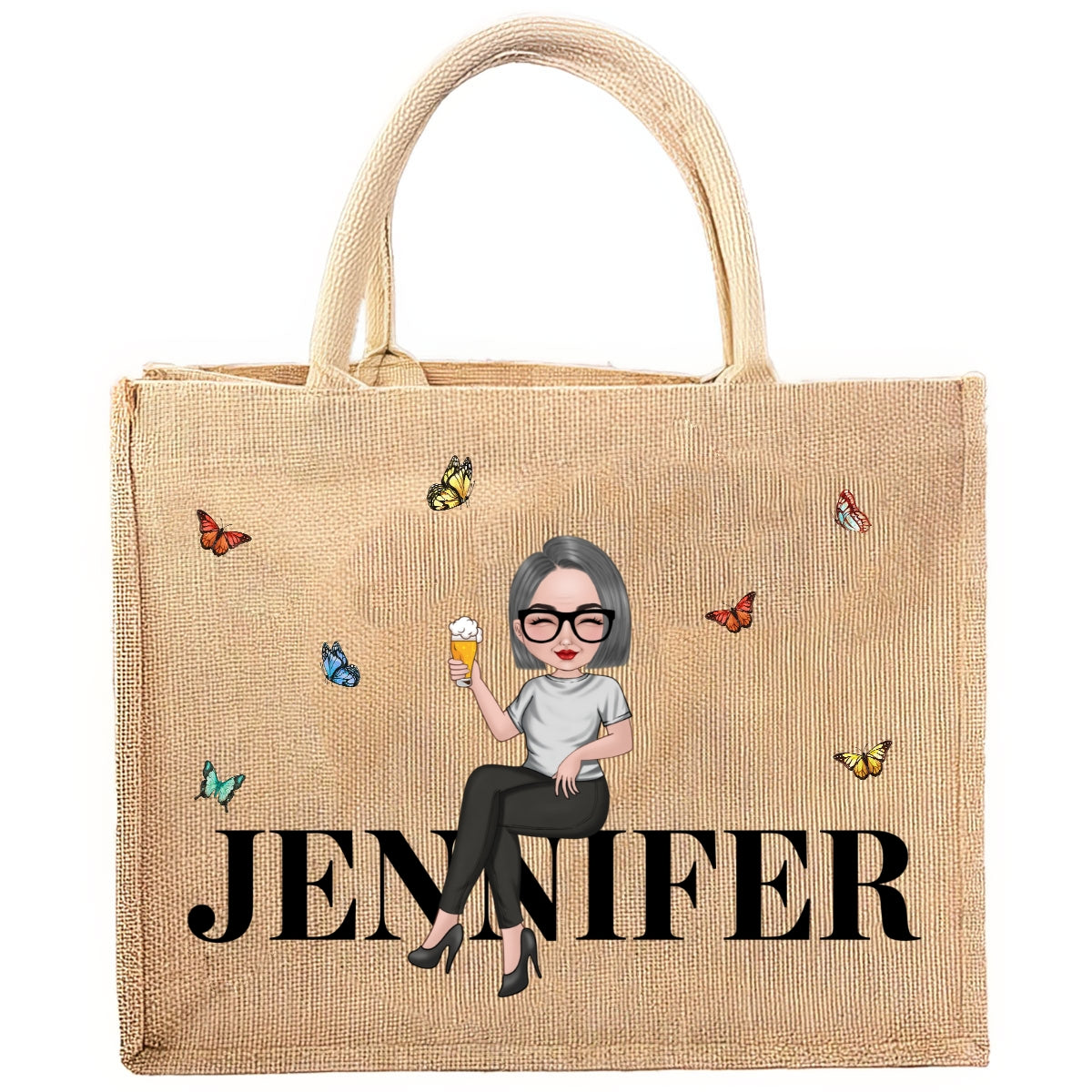Cartoon Girl - Personalized Custom Jute Tote Bag