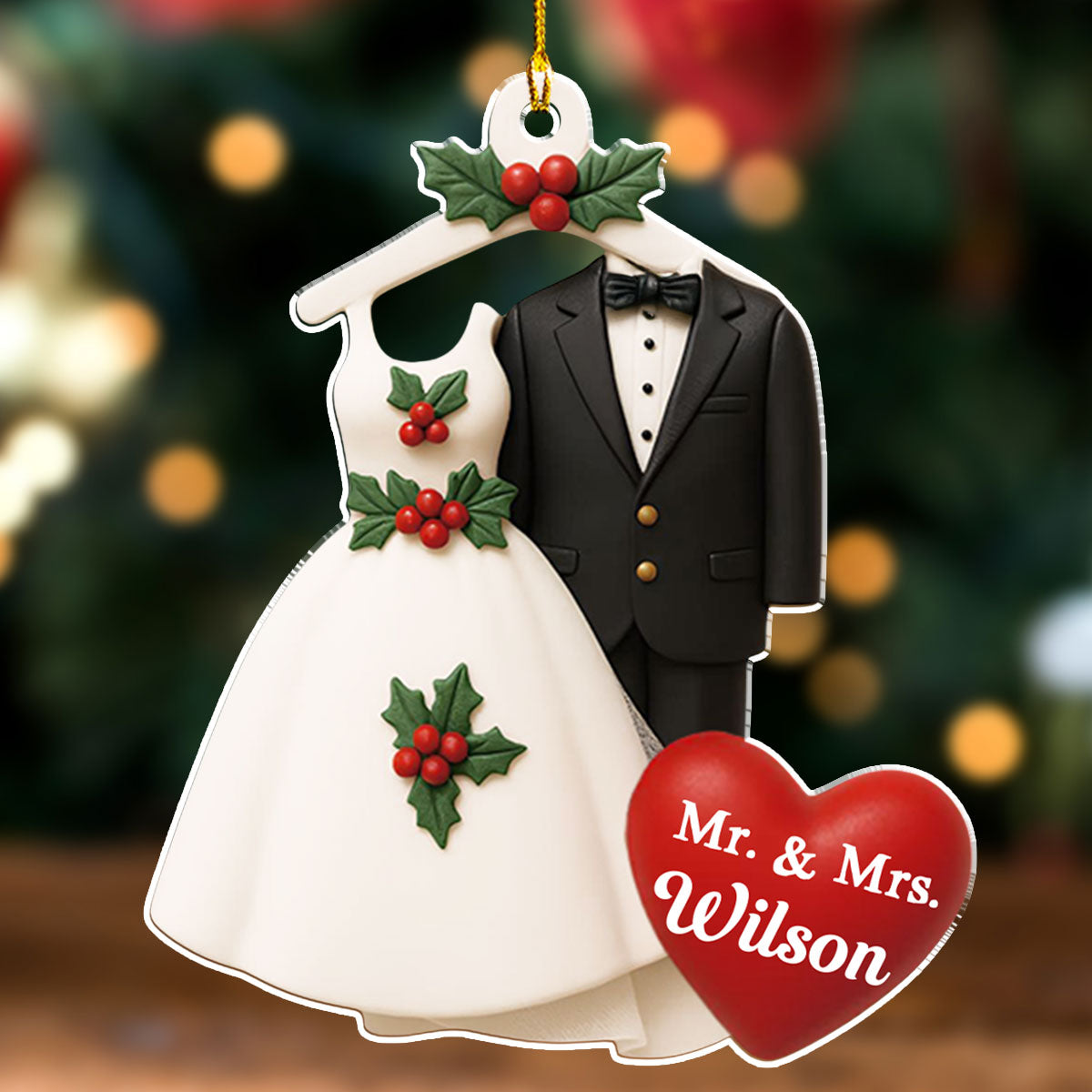 Happily Married - Personalized Custom 3D Effect Acrylic Ornament