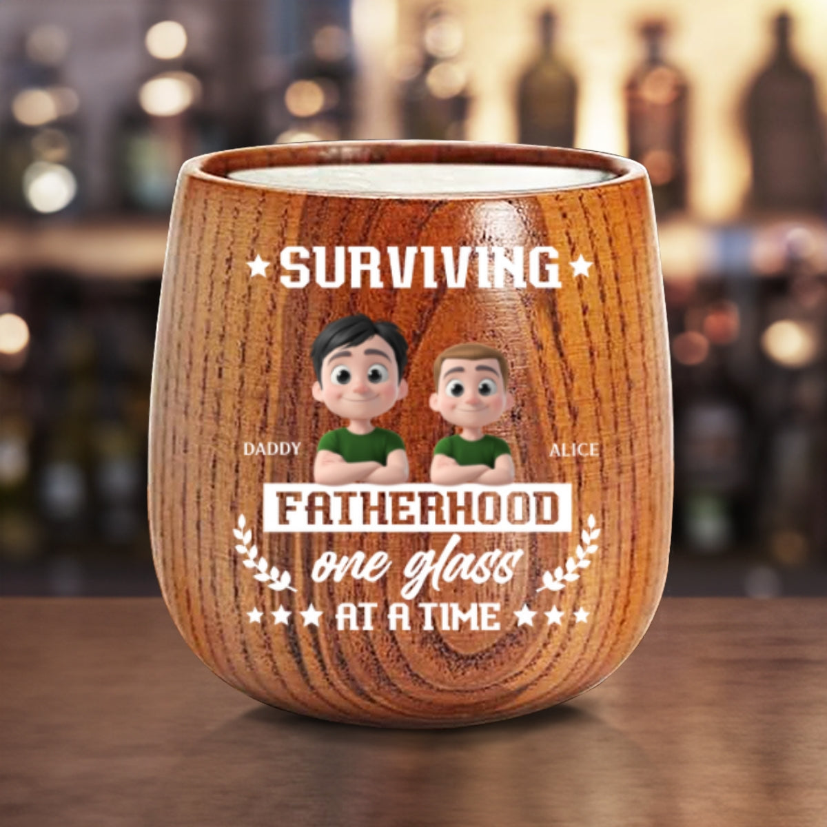 One Glass At A Time - Personalized Custom Wooden Whiskey Glass