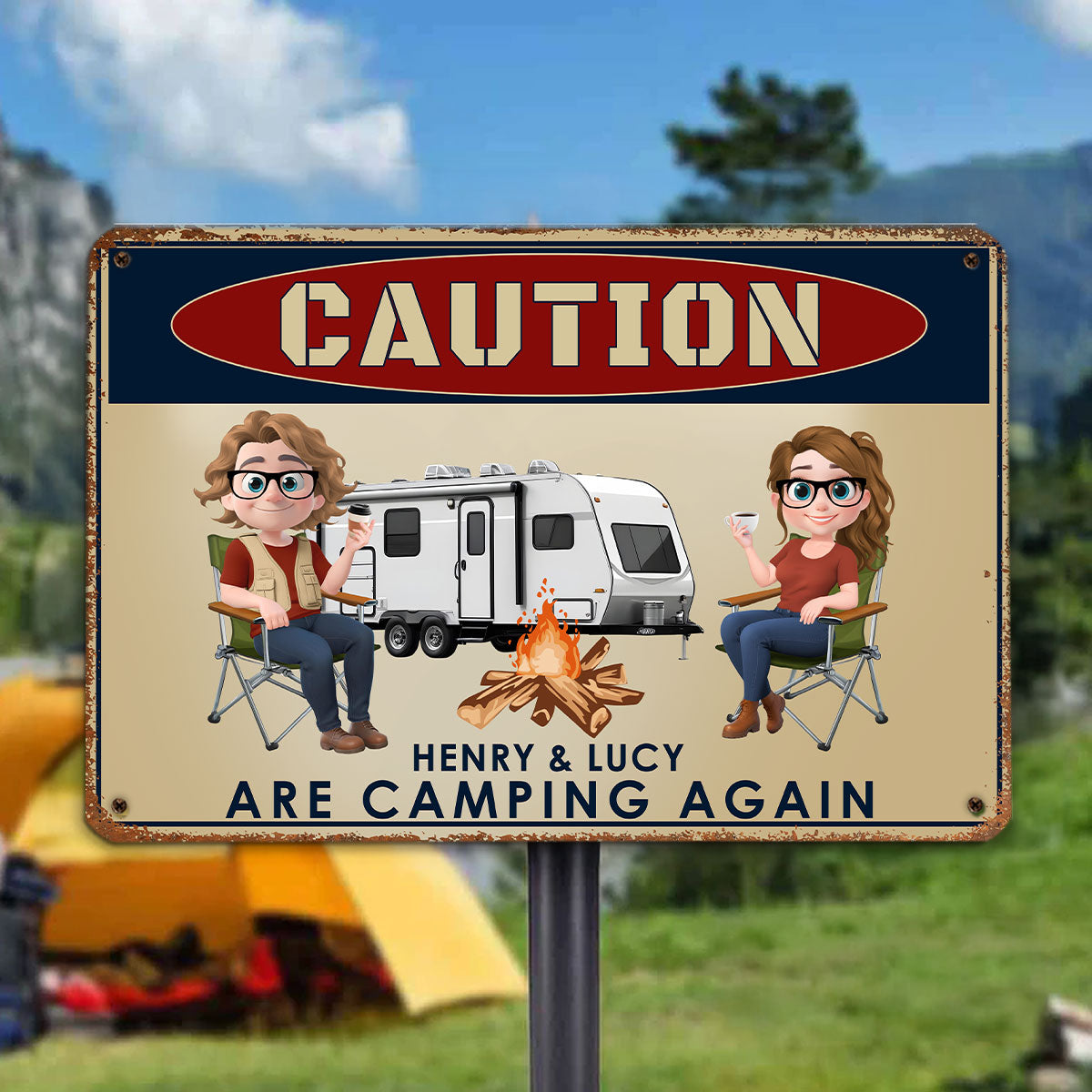 Camping Again - Personalized Custom Metal Sign