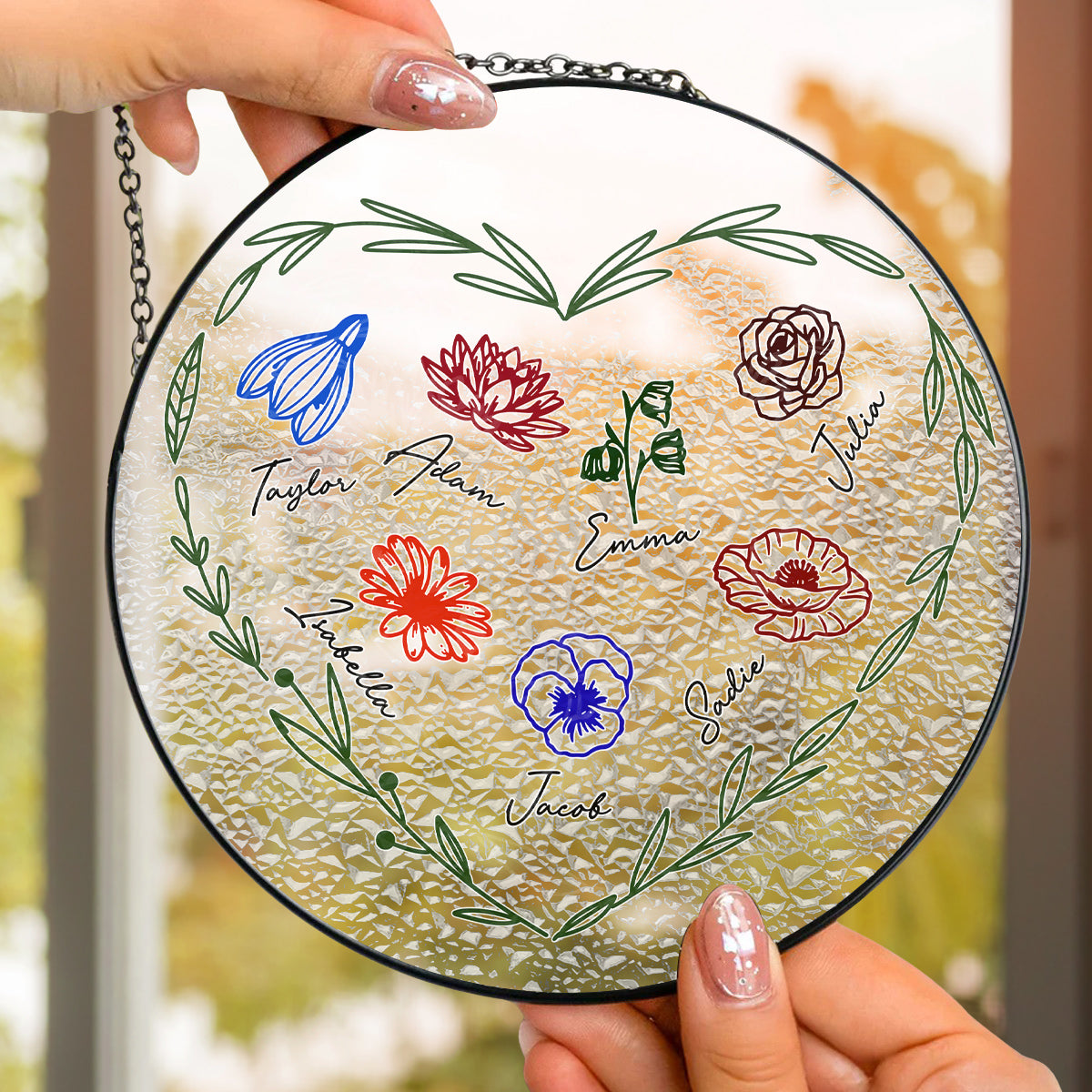 Family Flowers - Personalized Custom Window Hanging Suncatcher