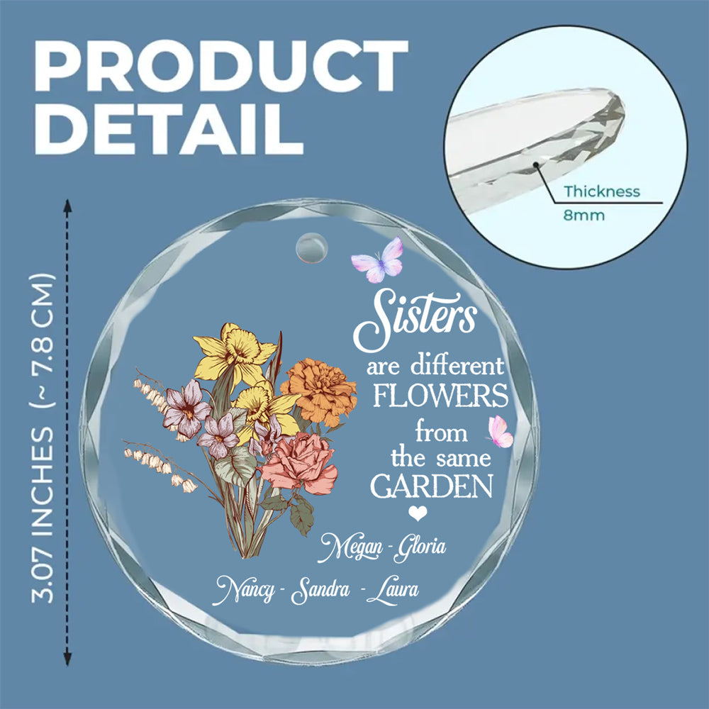 Floral Sisters Forever - Personalized Custom Glass Ornament