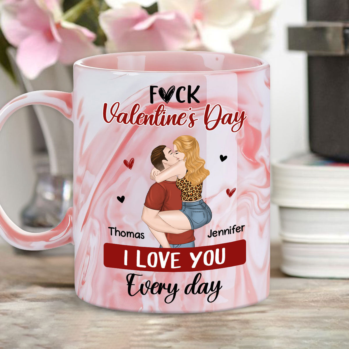 I Love You Every Day - Personalized Custom Pink Marble Mug