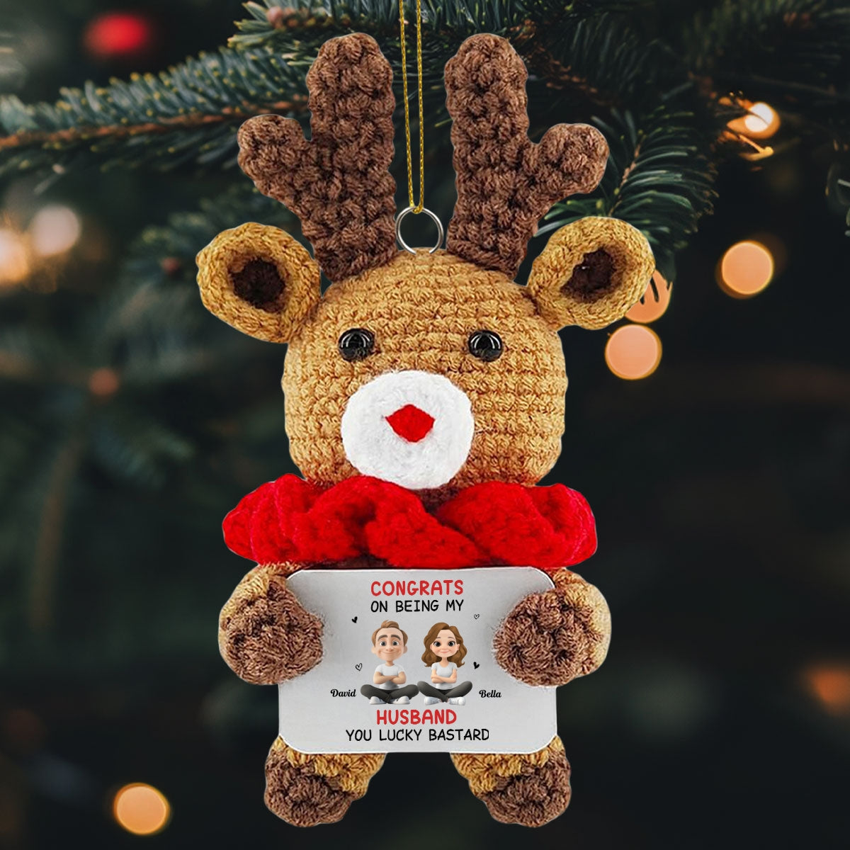 Congrats My Husband - Personalized Custom Deer Crocheted Ornament