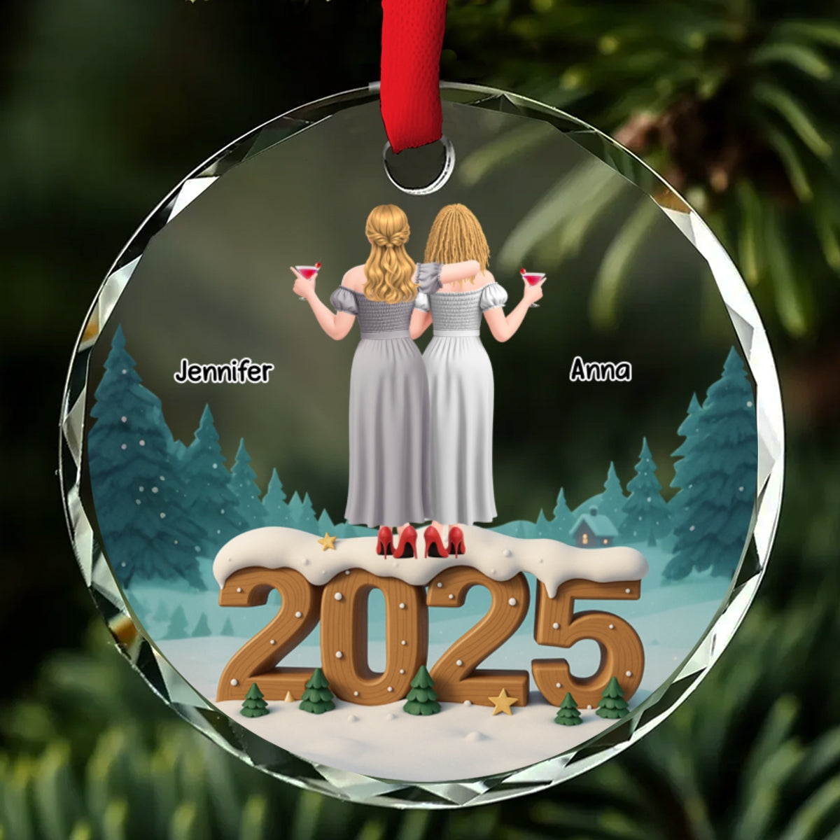 Bestie Forever Onwards - Personalized Custom 3D Effect Glass Ornament