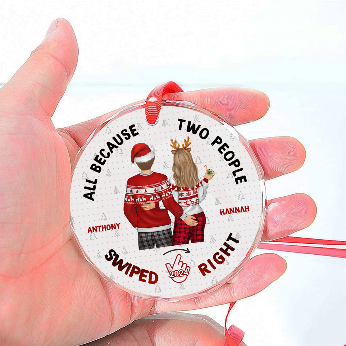 Christmas Swiped Right - Personalized Custom Glass Ornament