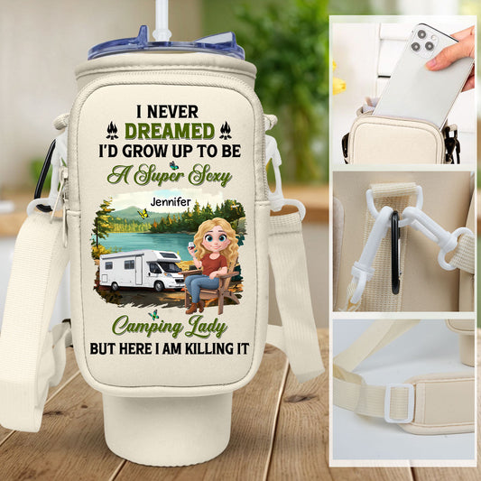 Sexy Camping Lady - Personalized Custom Water Bottle Carrier Bag