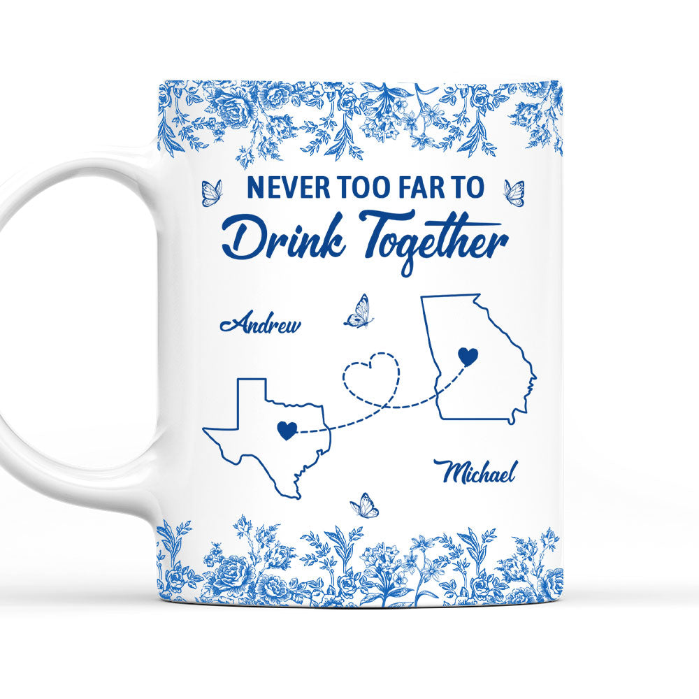 Never Too Far Toile Version - Personalized Custom Coffee Mug