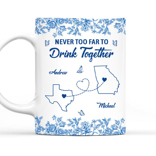 Never Too Far Toile Version - Personalized Custom Coffee Mug