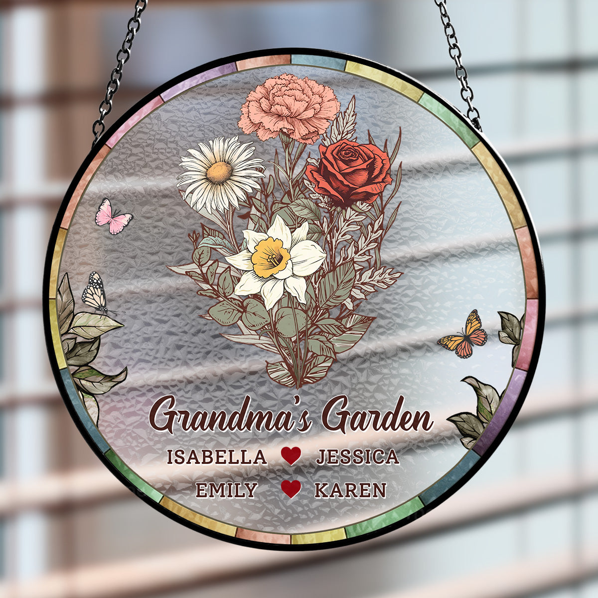 Birth Flower Grandma Garden - Personalized Custom Window Hanging Suncatcher