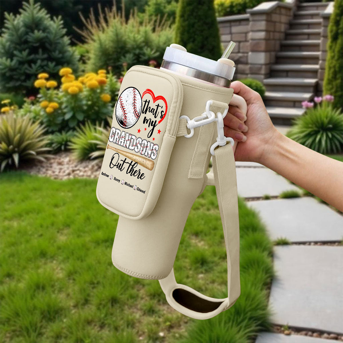 Look At My Grandson Out There - Personalized Custom Water Bottle Carrier Bag