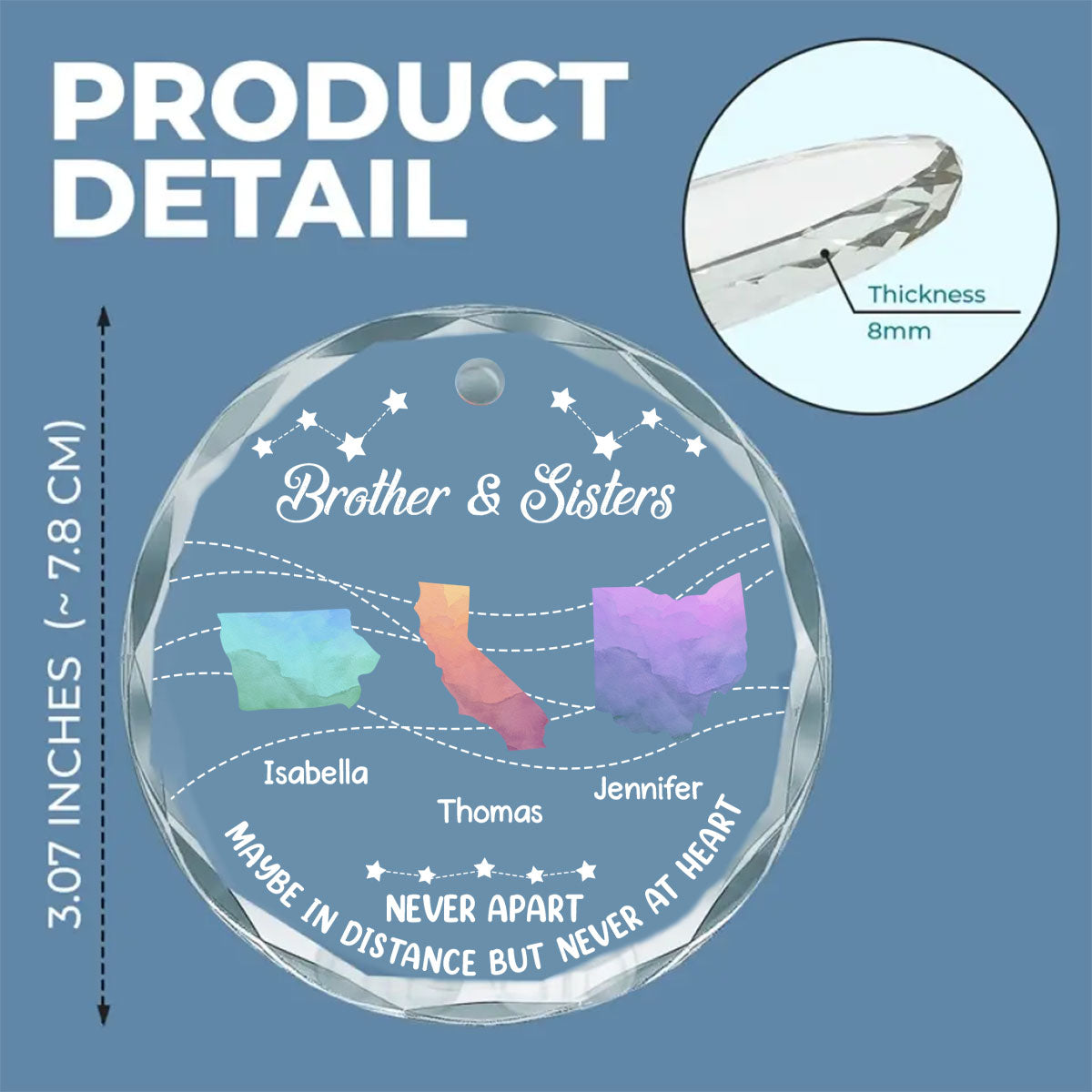 Brother And Sisters Never Apart - Personalized Custom Glass Ornament
