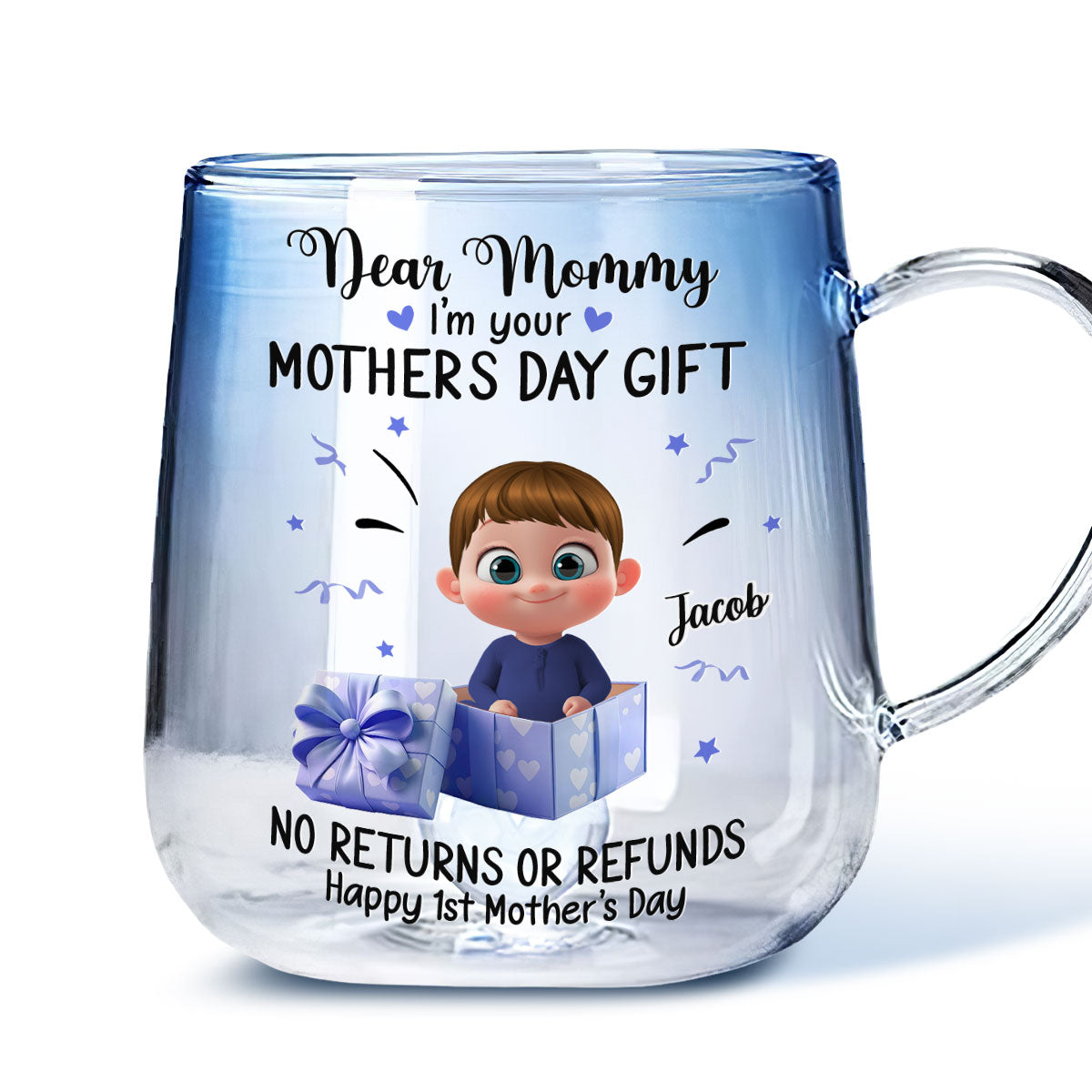 Dear Mommy I Am Your Gift - Personalized Custom Blue Gradient Glass Mug