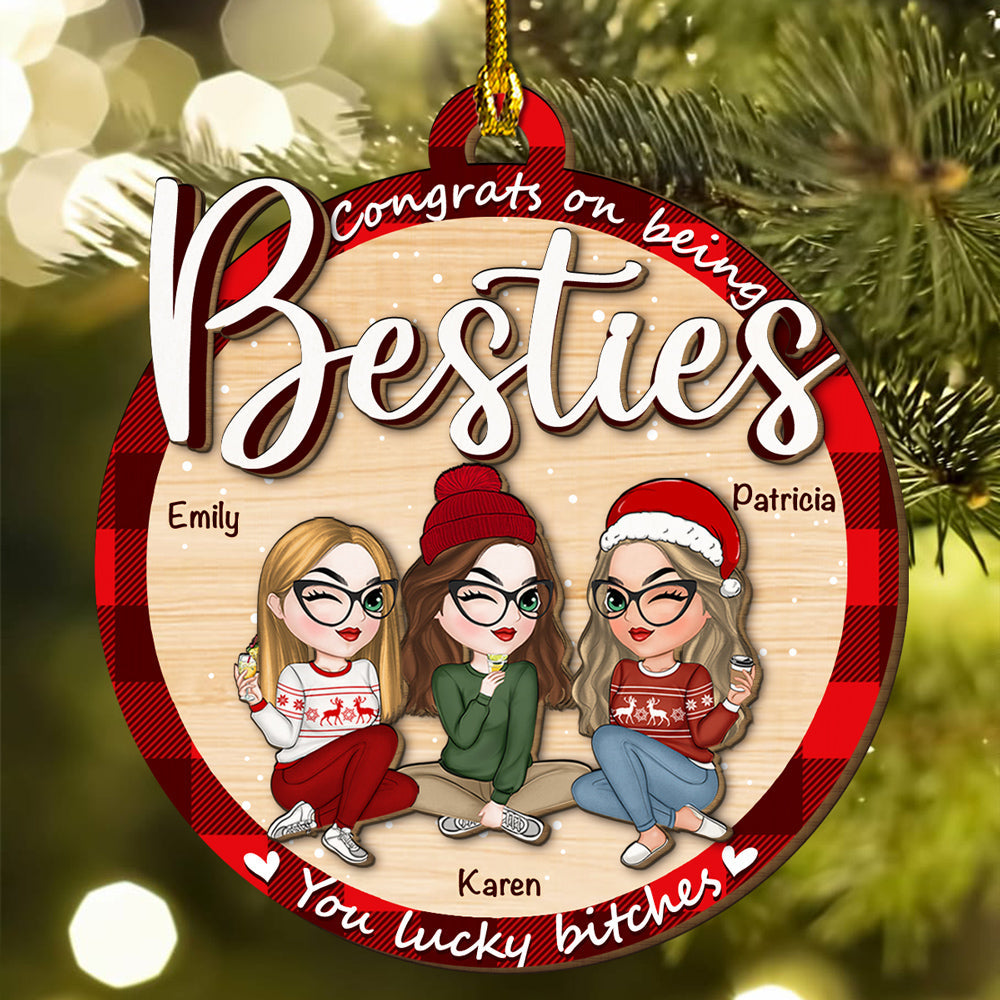 You Lucky Besties - Personalized Custom Freeshape 2-Layered Wood Ornament