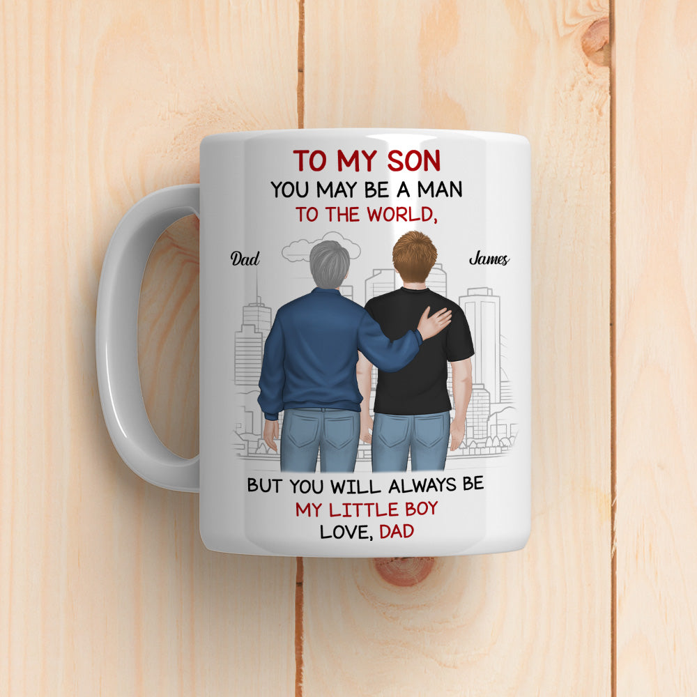 Man To World Boy To Dad - Personalized Custom Coffee Mug