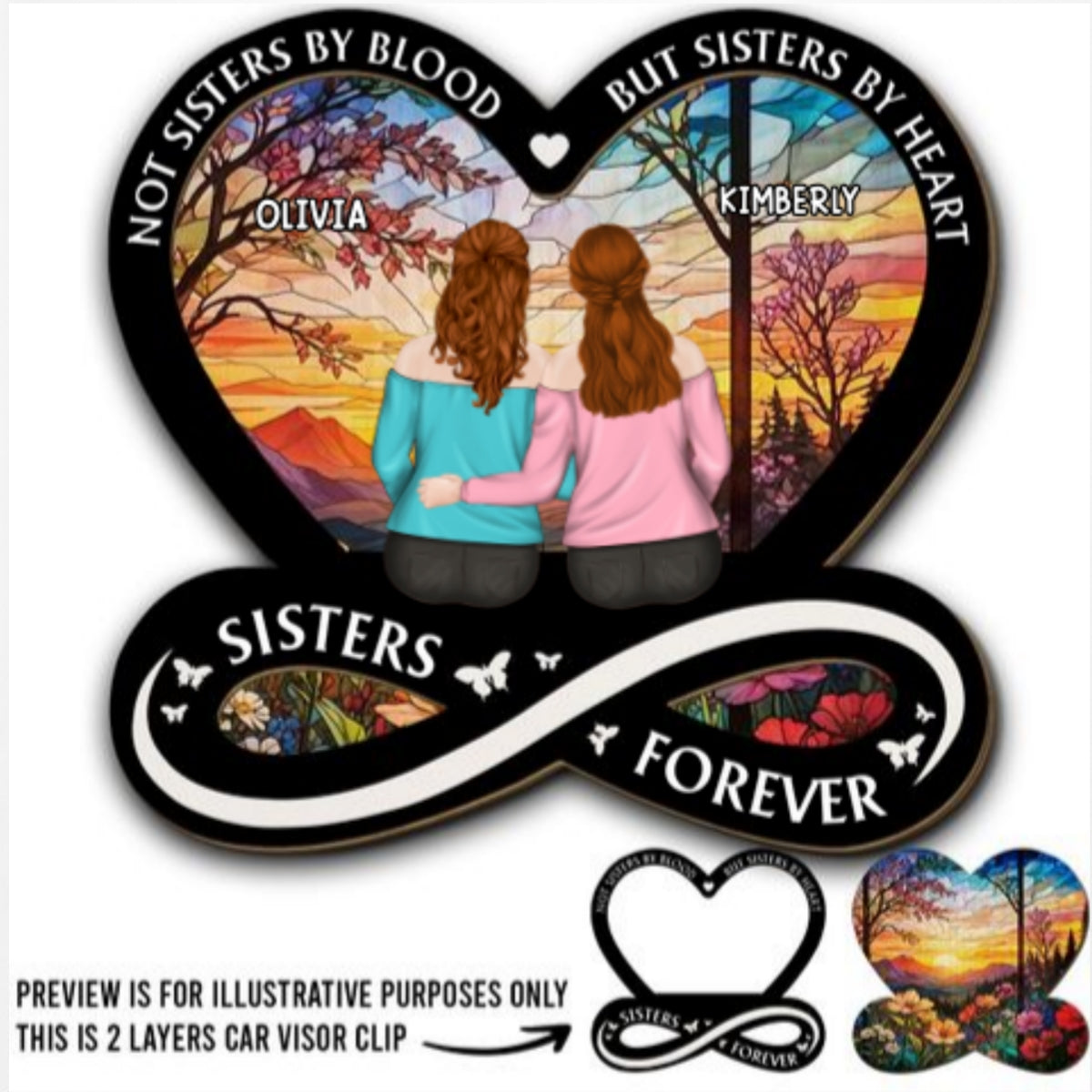 Not Sisters By Blood But Sisters By Heart - Personalized Custom Car Visor Clip