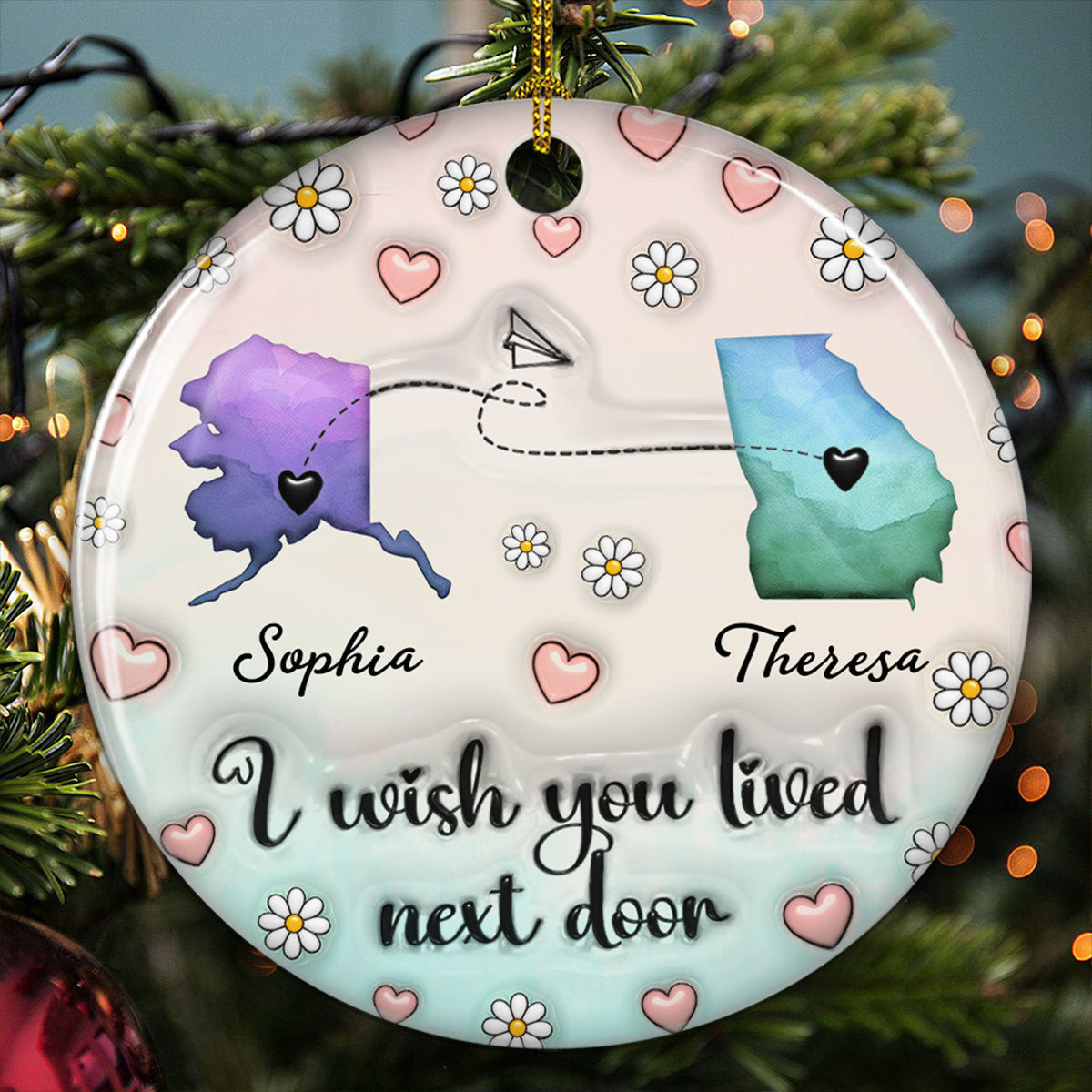 Side By Side Or Miles Apart - Personalized Custom 3D Inflated Effect Ceramic Ornament