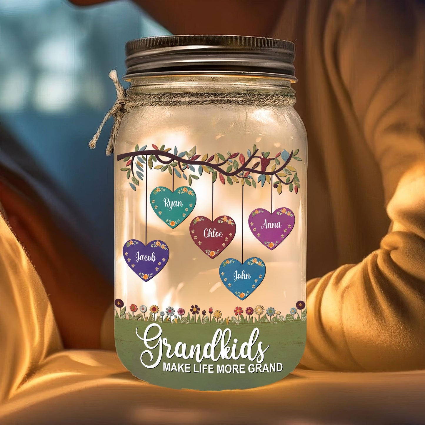 Grandkids Make Life More Grand - Personalized Custom Mason Jar Light