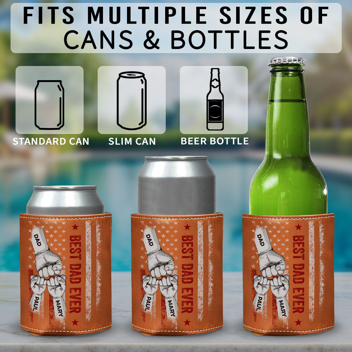 Best Bonus Dad Ever - Personalized Custom Leather Can Cooler Holder