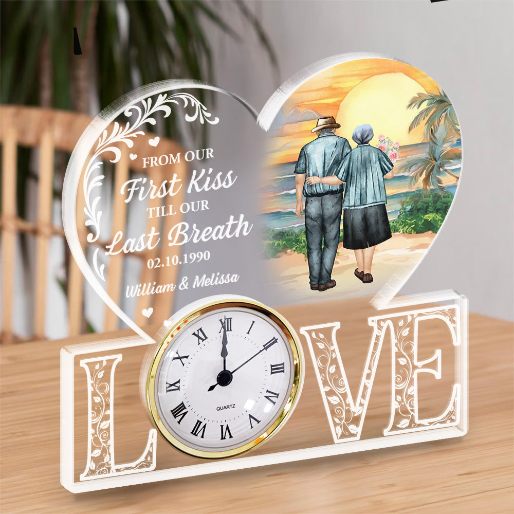 From Our First Kiss - Personalized Custom Acrylic Desk Clock Plaque