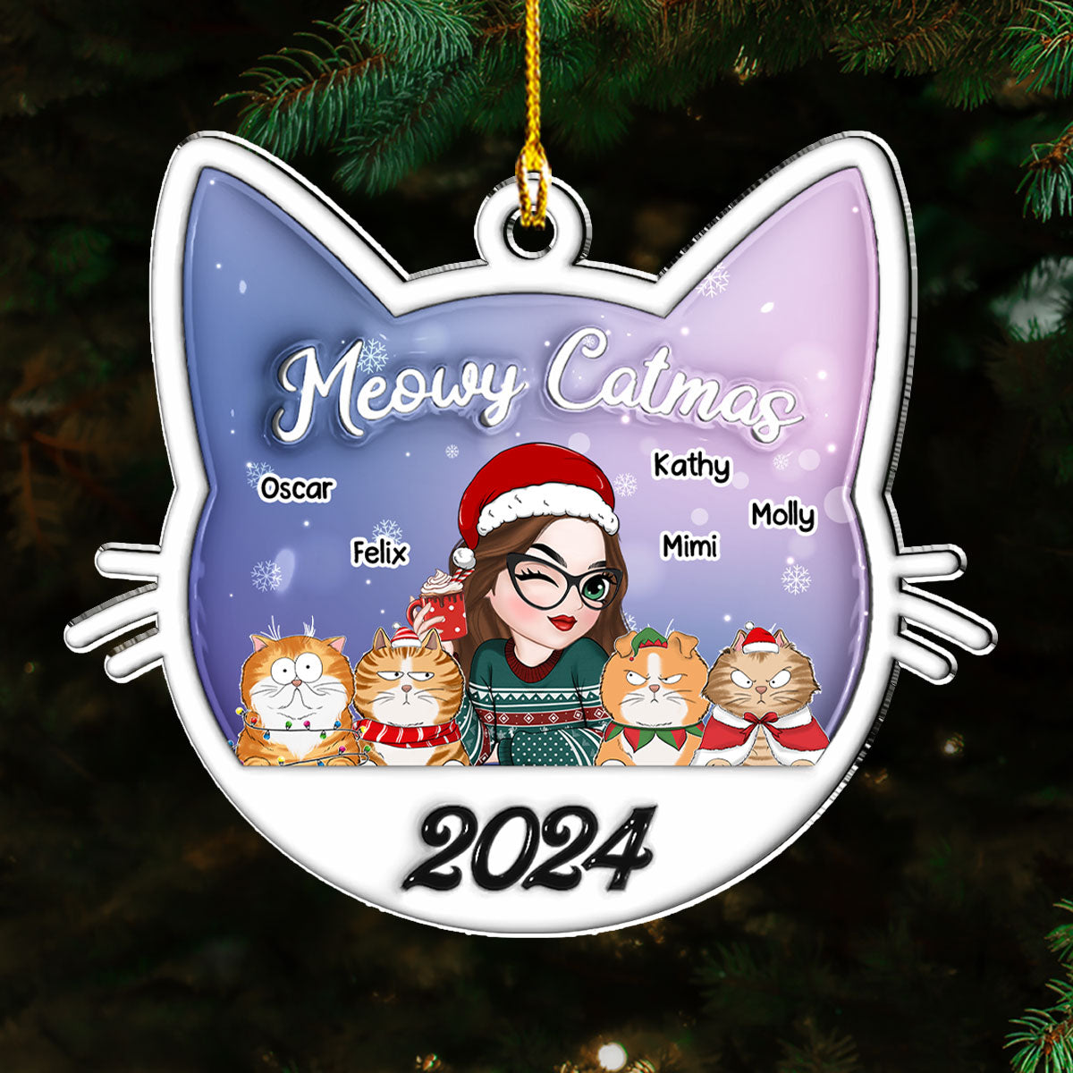 Meowy Catmas Cat Mom - Personalized Custom 3D Inflated Effect Acrylic Ornament