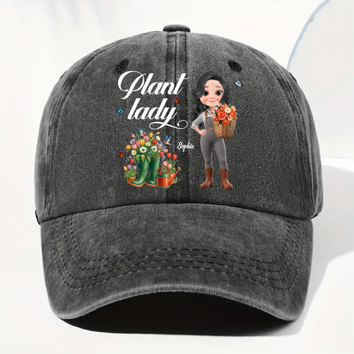 Plant Lady - Personalized Custom Vintage Washed Denim Cap