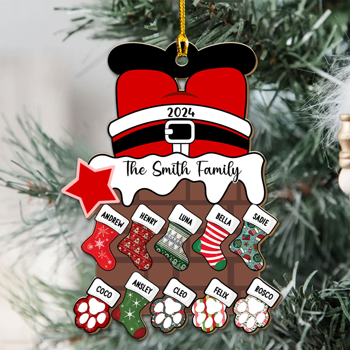 Santa Brings Gift To Us - Personalized Custom Wood Ornament