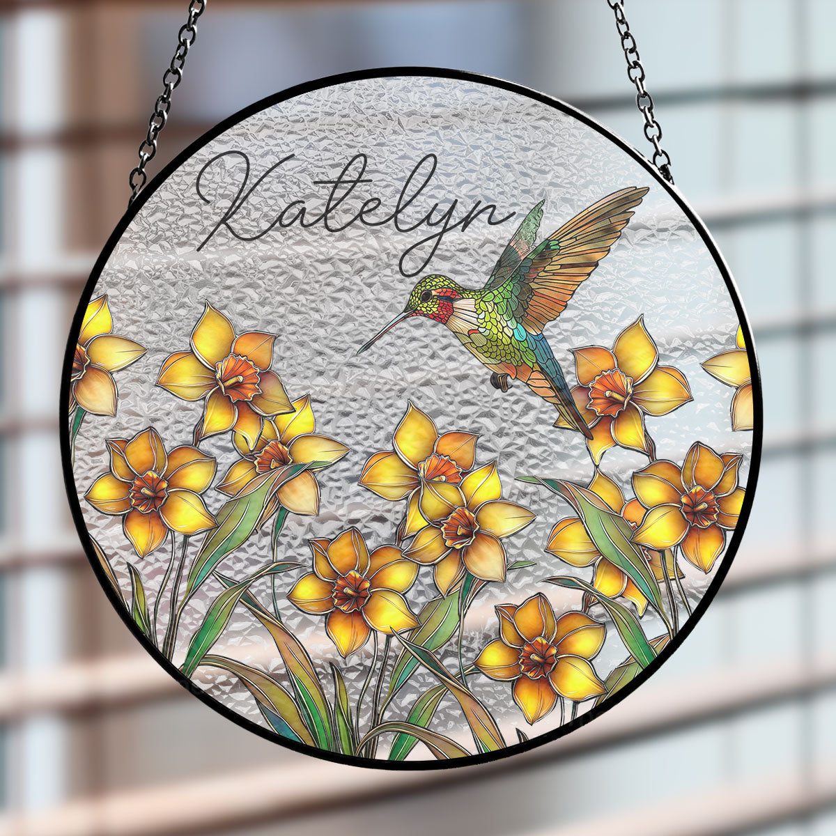 Hummingbird With Flower - Personalized Custom Window Hanging Suncatcher